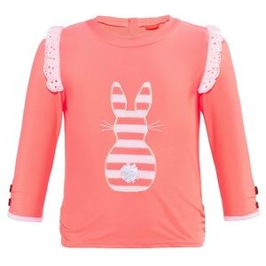 6-12M Sunuva Frill Waffle Stripe Bunny Rash Guard, Sherbert Pink, NWT